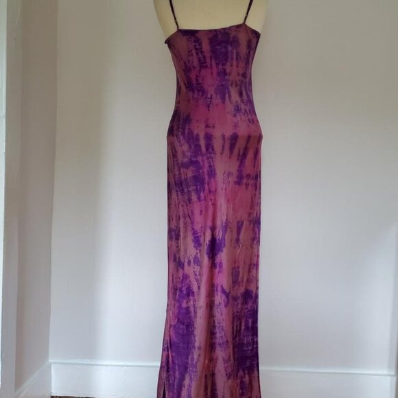 NEW long Silk Slip Dress lingerie chemise pink purple tie dyed medium 6 8 10 12 - Picture 3 of 5